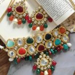 PEARLS Multicolor Stones & Beads Multistrand Beaded Kundan Choker Necklace Earring & Ring Set