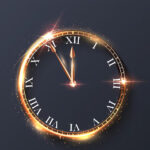 Clock countdown Gold light shining with sparkles abstract celebration at midnight