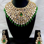 Green Enamel Multistrand Kundan Choker Necklace Earring & Ring Set
